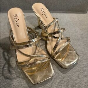 Gold Strappy Women's Heels